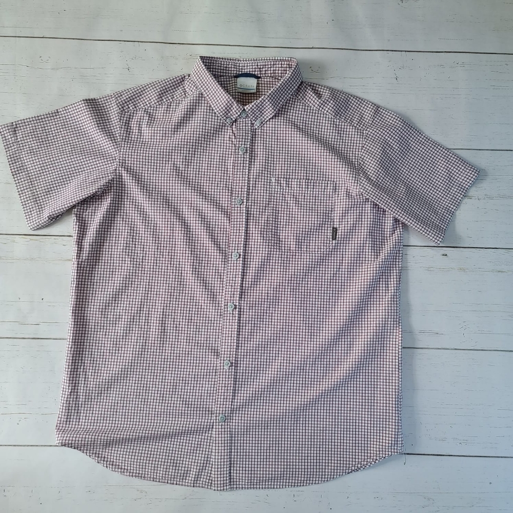 Columbia Sports Wear Button Down Pocket Shirt Red